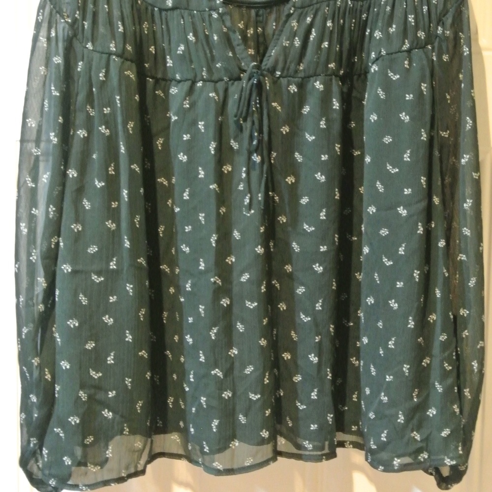 WOMENS 3X HUNTER GREEN OLD NAVY LONG SLEEVE BLOUSE - Picture 2 of 4